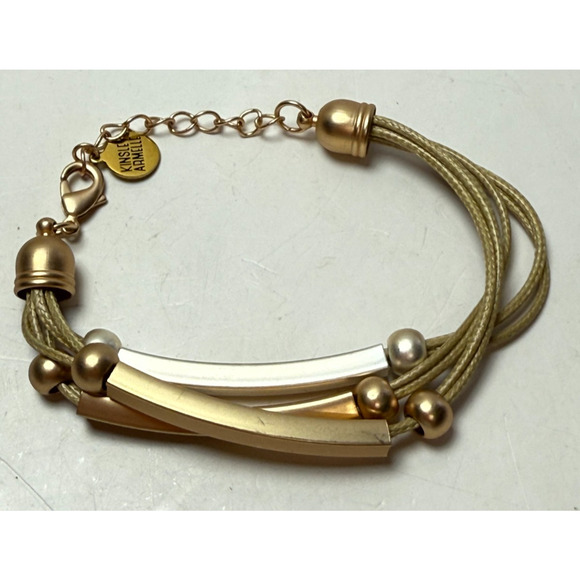 Kinsley Armelle 9" Two Toned Brushed Gold Silver Cord Bracelet Fits Bigger Wrist - Picture 3 of 3